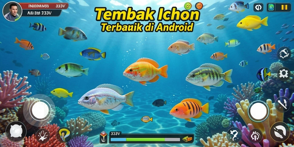 Tampilan gameplay 333V dengan aksi menembak ikan yang seru.