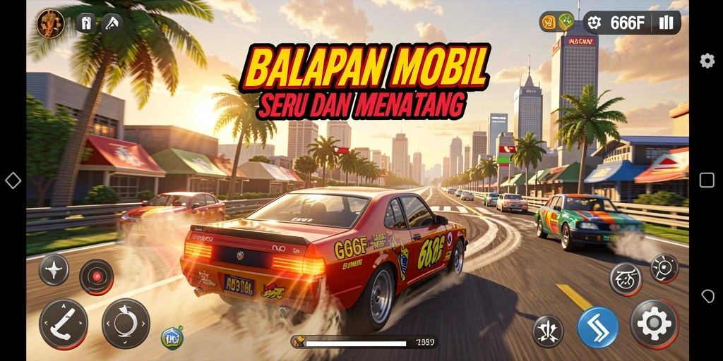 Tangkapan layar gameplay 666F yang mendebarkan di lintasan balap.
