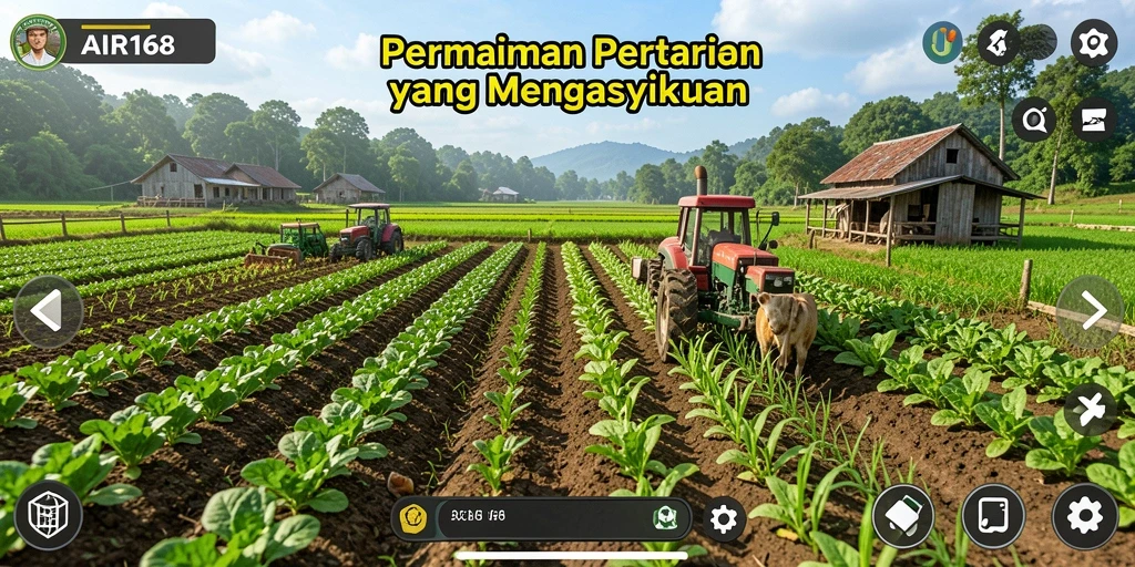 Gameplay AIR168 menampilkan keindahan pertanian dengan tanaman dan hewan.
