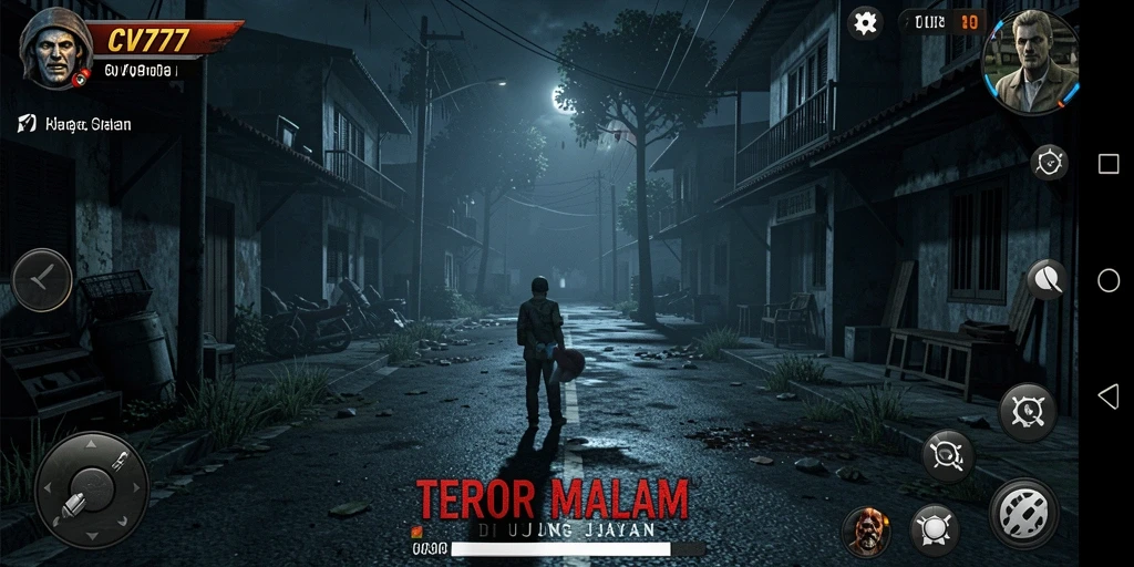 Gameplay CV777 menampilkan suasana mencekam dalam kegelapan.