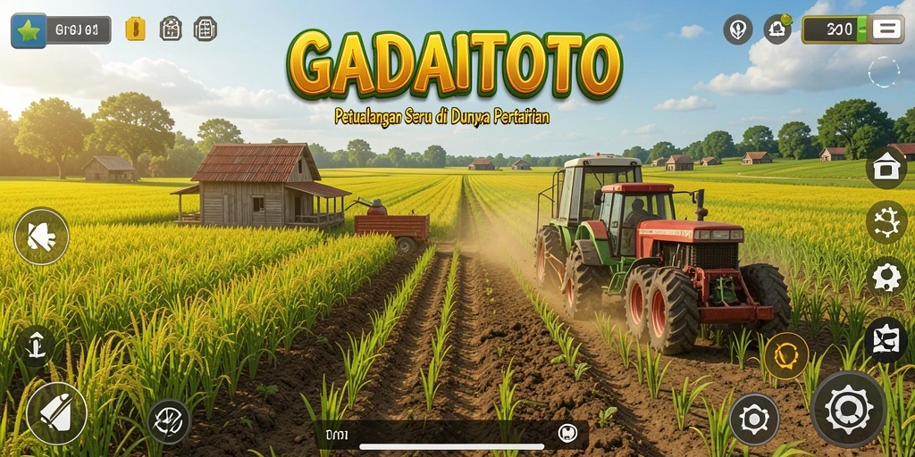 Tampilan gameplay seru di GADAITOTO dengan aktivitas bertani.