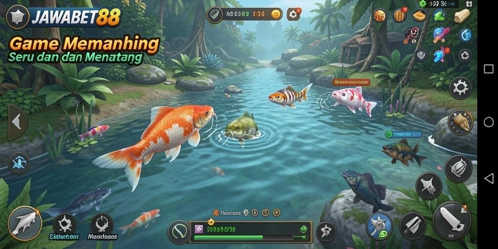 Tampilan gameplay JAWABET88 dengan berbagai lokasi memancing