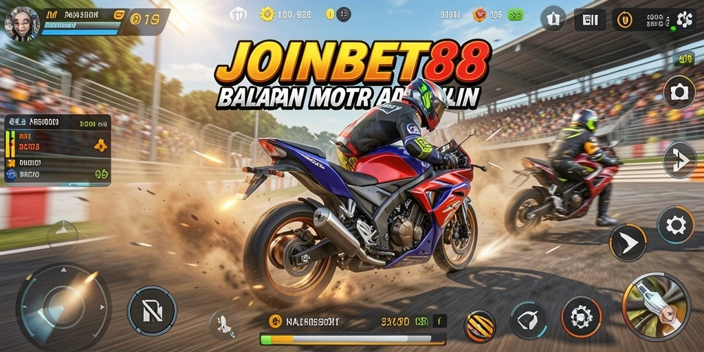 Screenshot gameplay <strong>JOINBET88</strong> menampilkan balapan motor yang cepat dan grafik yang menakjubkan.
