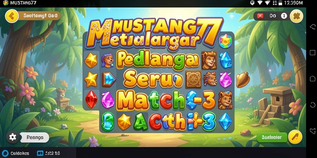 Tampilan menarik gameplay Match-3 di MUSTANG77 yang penuh warna.