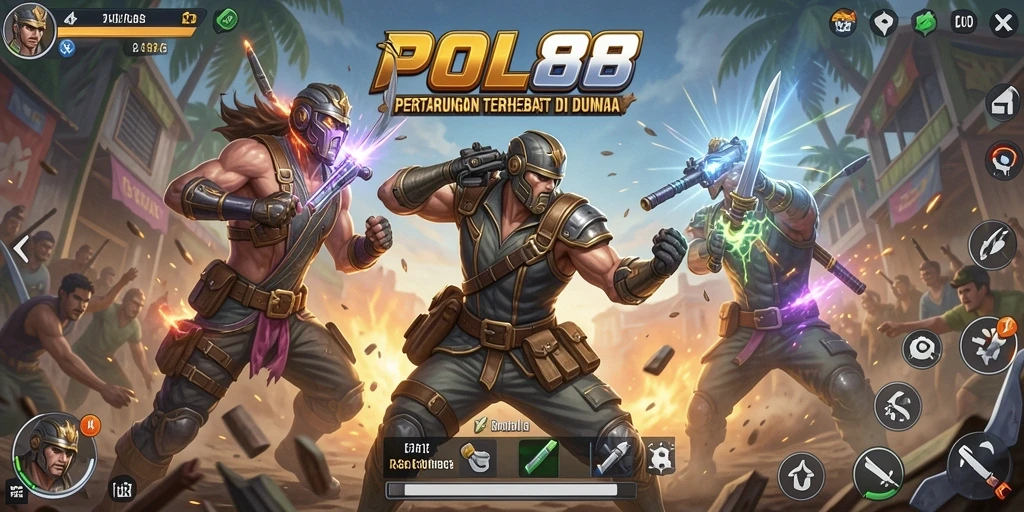 Gambaran gameplay POL88 dengan aksi Battle Royale yang mendebarkan.