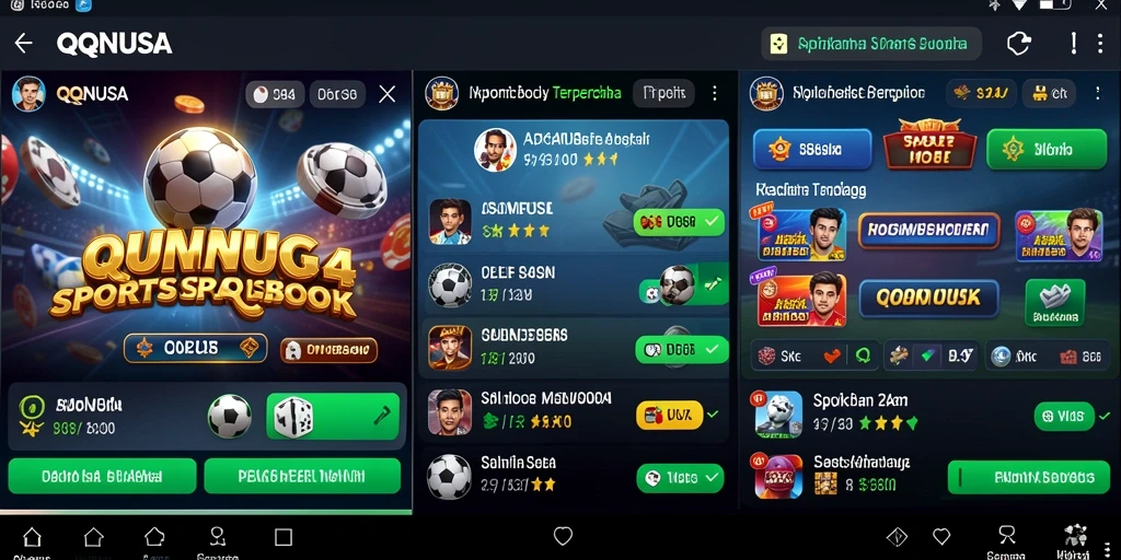 Menampilkan layar utama <strong>QQNUSA</strong> dengan berbagai opsi taruhan olahraga.